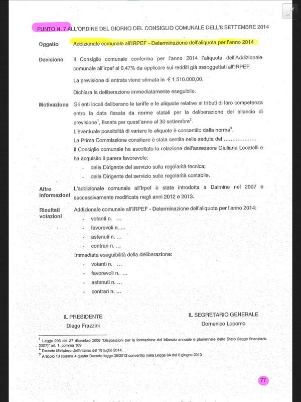 Passiamo al punto 7: approvazione aliquota IRPEF #opendalmine http://t.co/vzT9ZzmUzZ